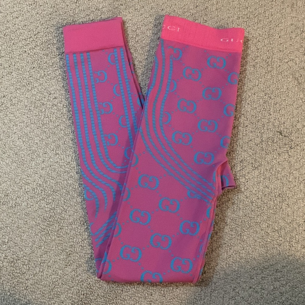 Gucci GG Jacquard Tubular Leggings Pink/Blue Size S - Picture 2 of 11
